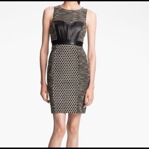 Tracy Reese Tweed Leather Black/Cream Dress SZ 6
